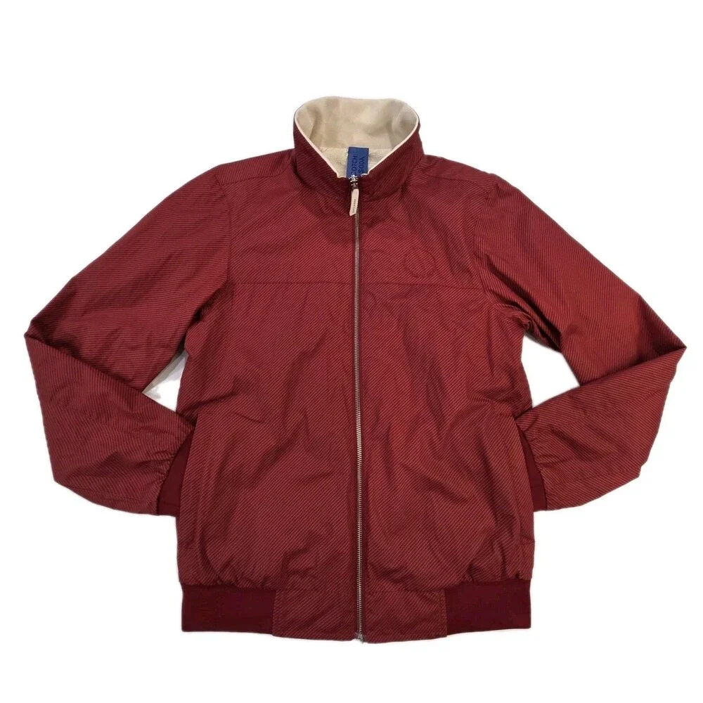 Scotch & Soda Men's Reversible High Neck Full Zip Jacket Overcoat Red Cream $200